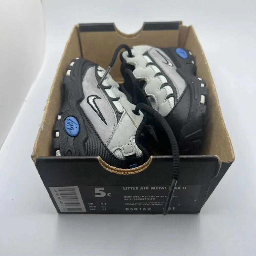 Nike Little Air Metal Max 2 Gray Black Silver Infants Size 5c Y2K EUC
